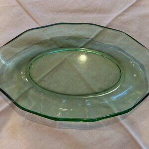 Vintage green glass oval bowl